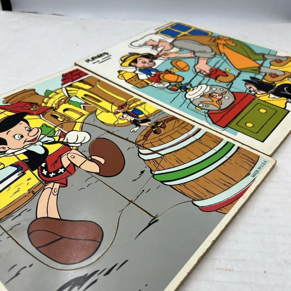 2 Vintage Playskool Walt Disney‎ Wooden Puzzles Pinocchio